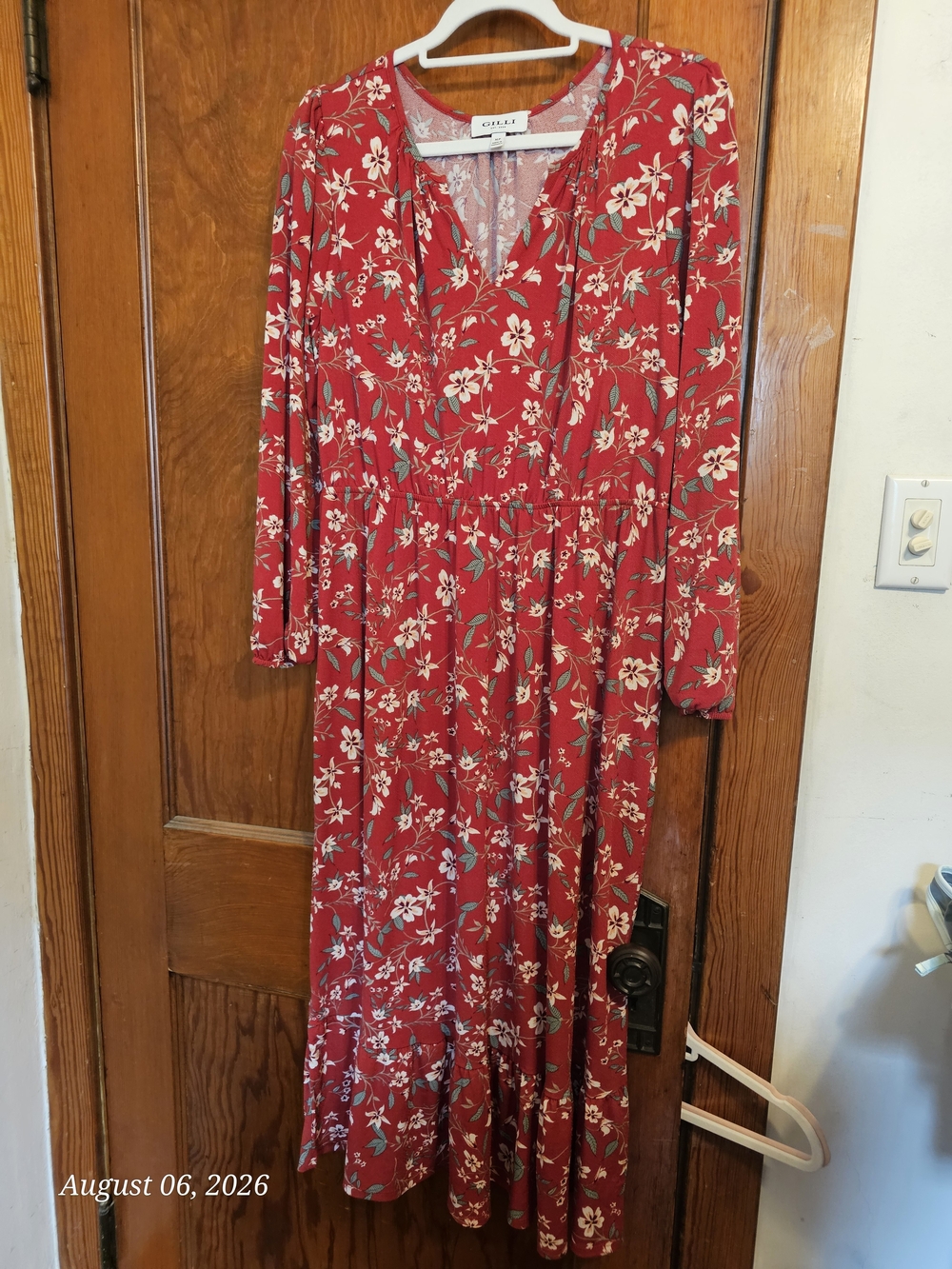 Gilli Red Floral Long Sleeve Maxi Dress with Cream & Green Print